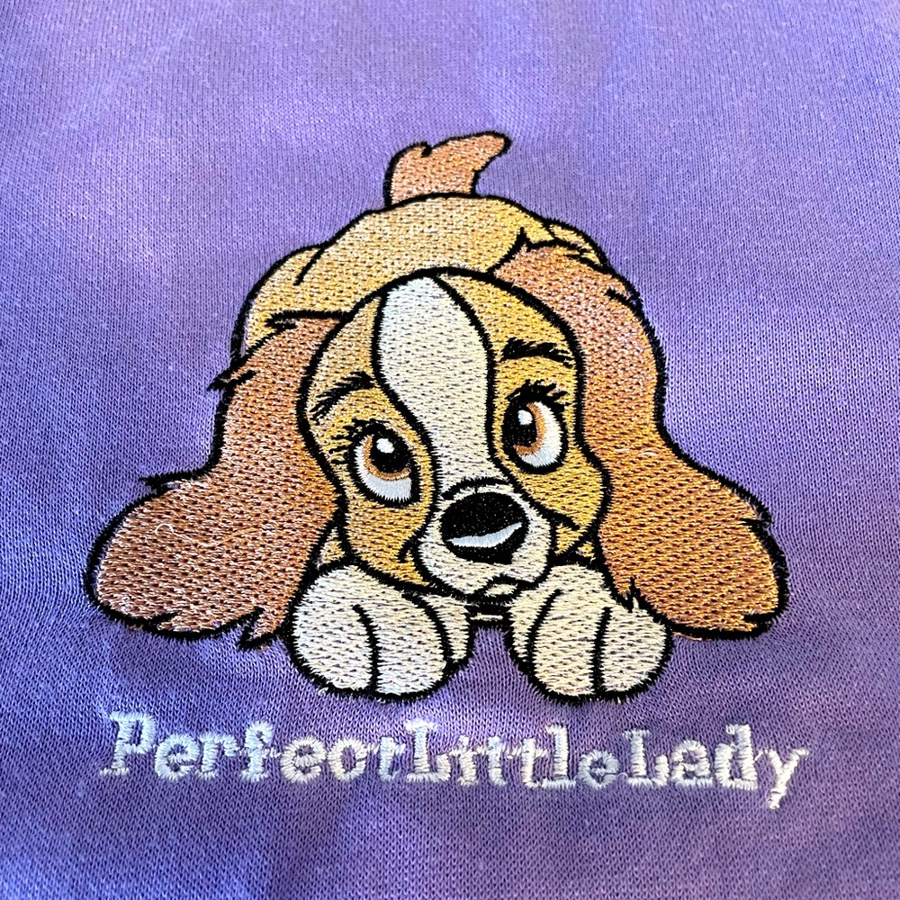 5$ ADD ON! Embroidered Lady and the Tramp sweatshirt in a beautiful purple